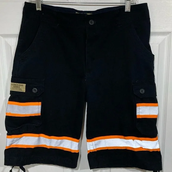 Men’s Shorts High Vis Visibility Black & Orange Stripe SZ 34 Cargo Construction - Picture 2 of 7